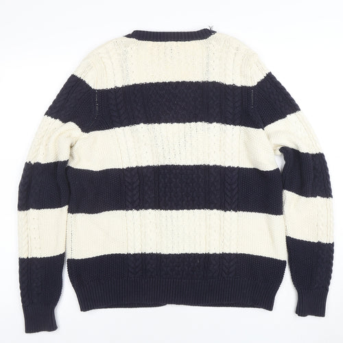 Mango Women’s Navy & Cream Striped Cable Knit Cardigan Size 14