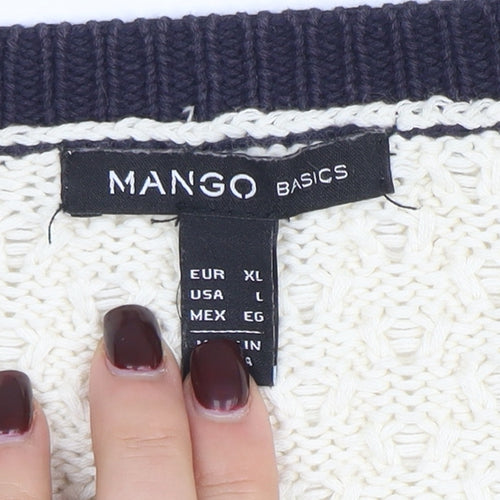 Mango Women’s Navy & Cream Striped Cable Knit Cardigan Size 14
