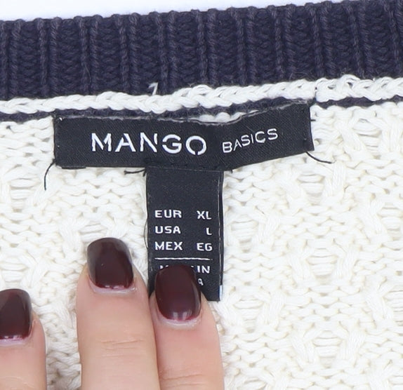 Mango Women’s Navy & Cream Striped Cable Knit Cardigan Size 14