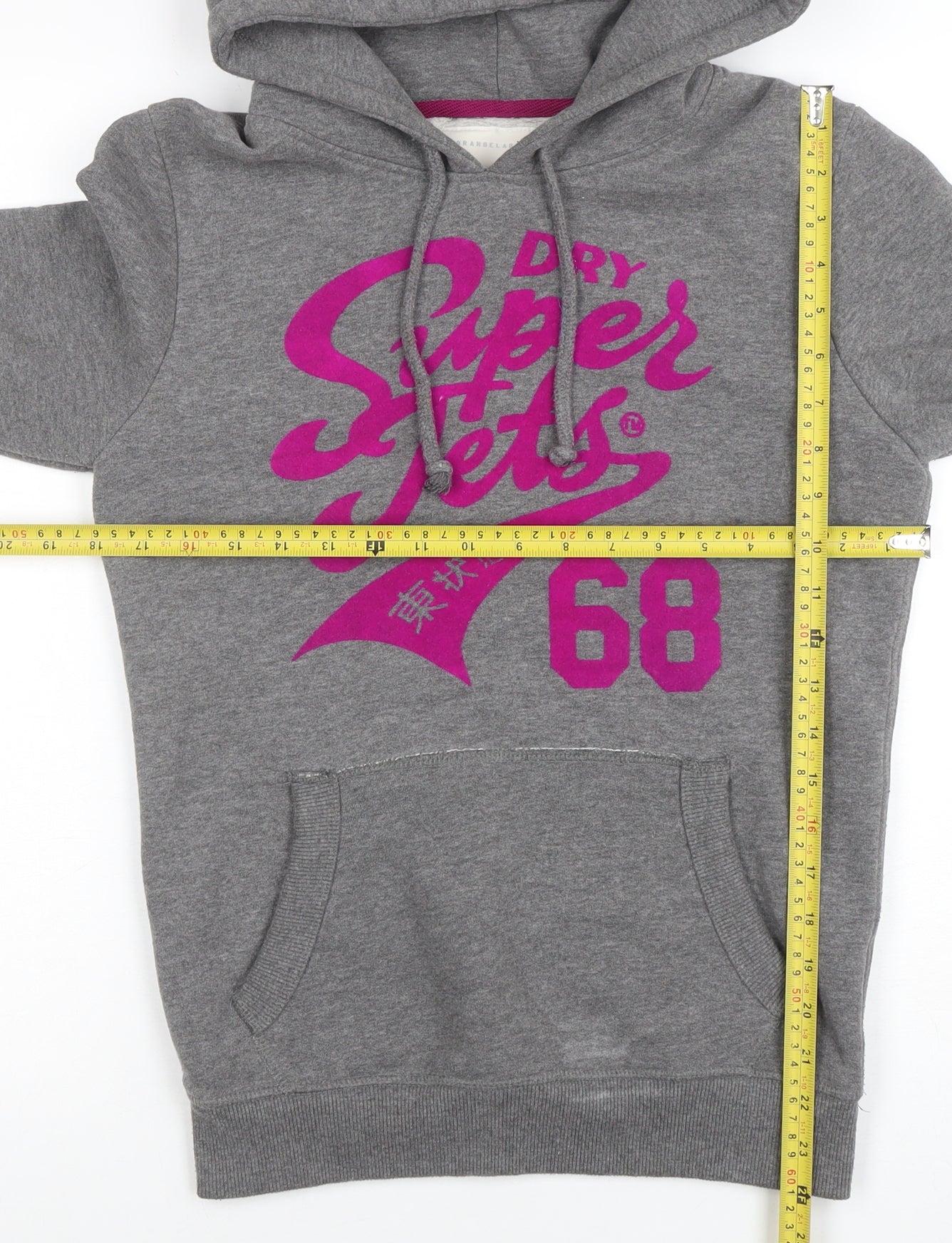 Superdry Womens Grey Hoodie Medium Pullover Cotton Blend Graphic Print