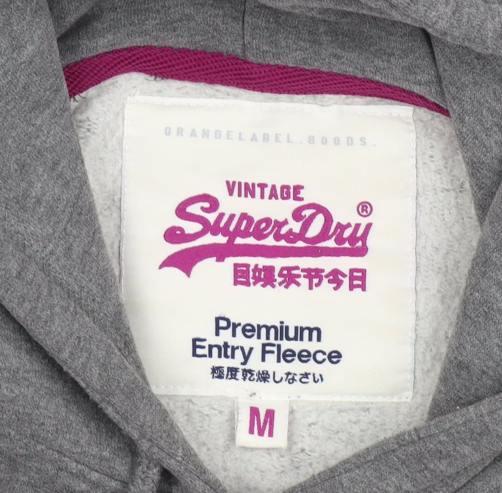 Superdry Womens Grey Hoodie Medium Pullover Cotton Blend Graphic Print