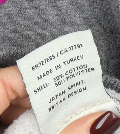 Superdry Womens Grey Hoodie Medium Pullover Cotton Blend Graphic Print