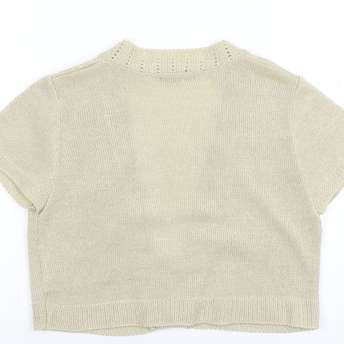 True Womens Beige Short Sleeve V-Neck Knit Cardigan Size 16