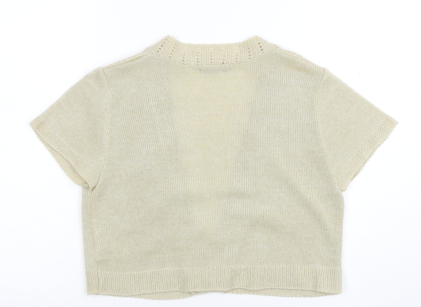True Womens Beige Short Sleeve V-Neck Knit Cardigan Size 16