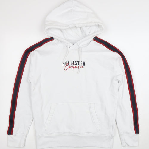 Hollister Men’s White XS Pullover Hoodie With Logo & Side Stripes