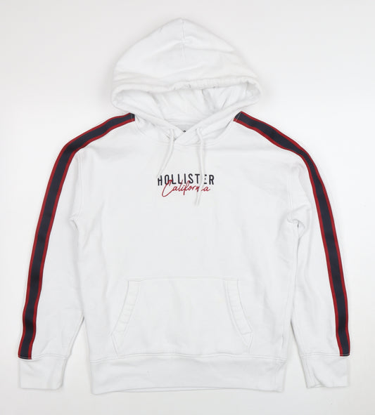 Hollister Men’s White XS Pullover Hoodie With Logo & Side Stripes