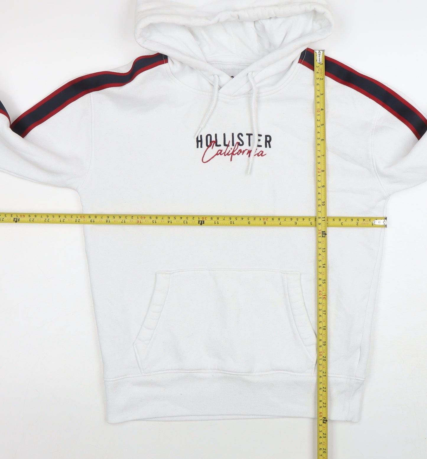 Hollister Men’s White XS Pullover Hoodie With Logo & Side Stripes