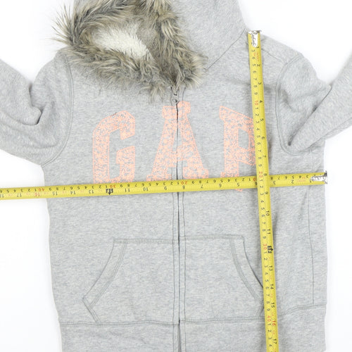 GAP Girls Grey Fur Trim Full Zip Hoodie Size M