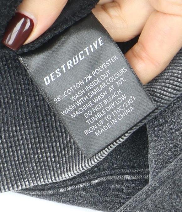 Destructive Men's Grey Pullover Hoodie Size M Heavyweight Fleece