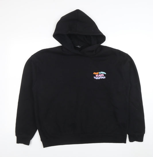 Boohoo Mens Black Pullover Hoodie M Graphic Print Logo Sweatshirt