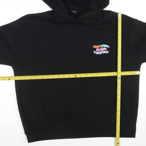 Boohoo Mens Black Pullover Hoodie M Graphic Print Logo Sweatshirt