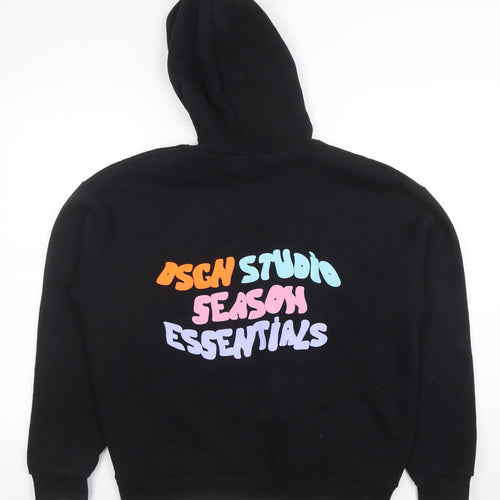 Boohoo Mens Black Pullover Hoodie M Graphic Print Logo Sweatshirt