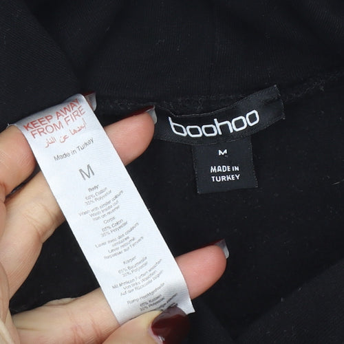 Boohoo Mens Black Pullover Hoodie M Graphic Print Logo Sweatshirt