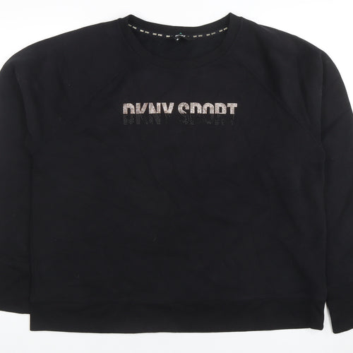 DKNY Sport Womens Black XL Pullover Sweatshirt Rhinestone Logo Casual