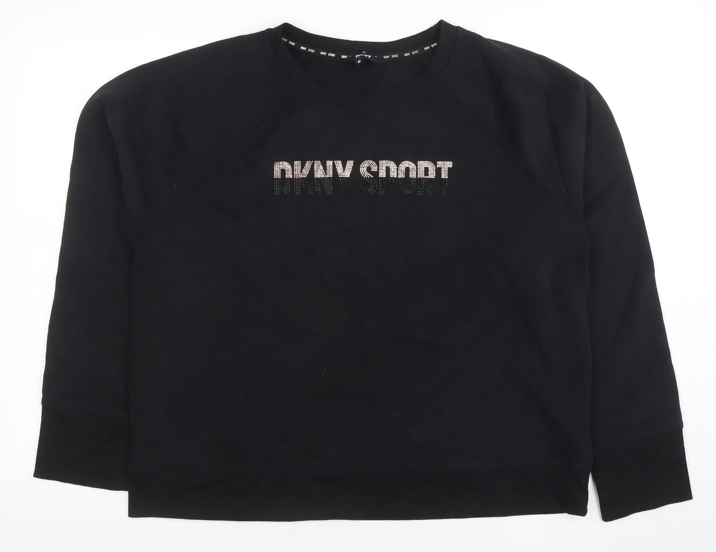 DKNY Sport Womens Black XL Pullover Sweatshirt Rhinestone Logo Casual