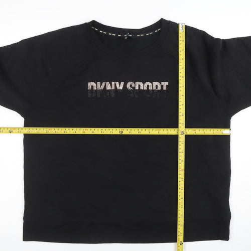 DKNY Sport Womens Black XL Pullover Sweatshirt Rhinestone Logo Casual