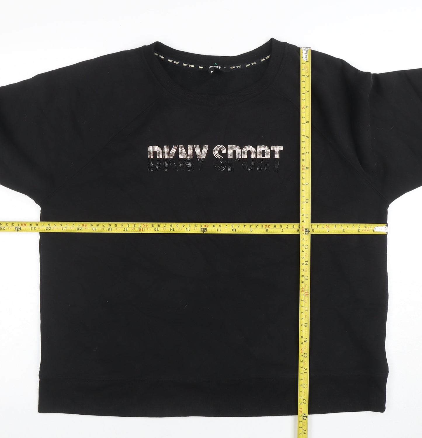 DKNY Sport Womens Black XL Pullover Sweatshirt Rhinestone Logo Casual