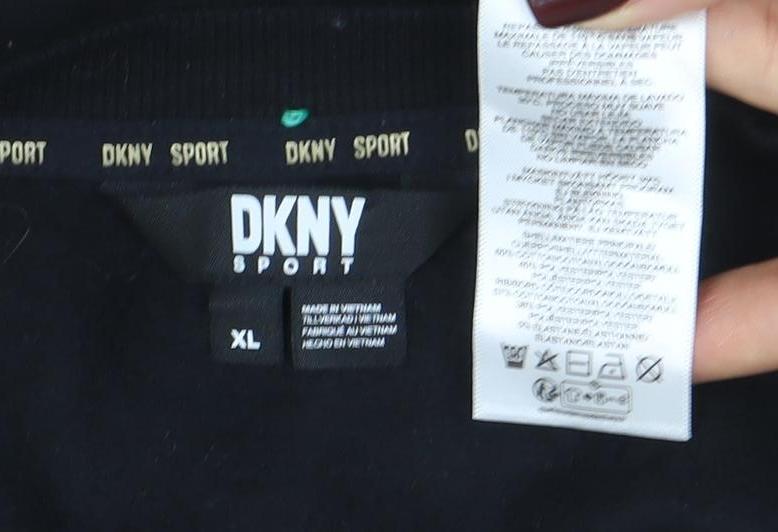 DKNY Sport Womens Black XL Pullover Sweatshirt Rhinestone Logo Casual