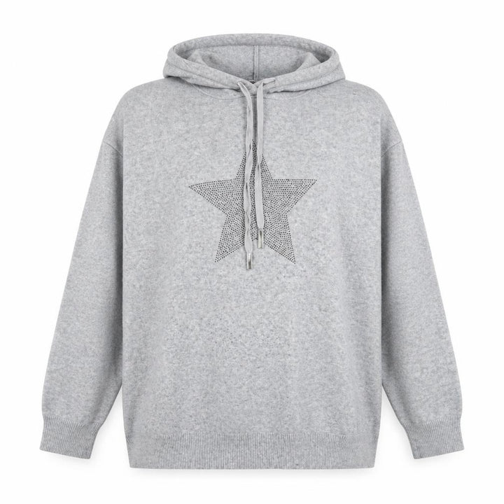 Roman Women Grey L Hooded Pullover Sweatshirt Rhinestone Star