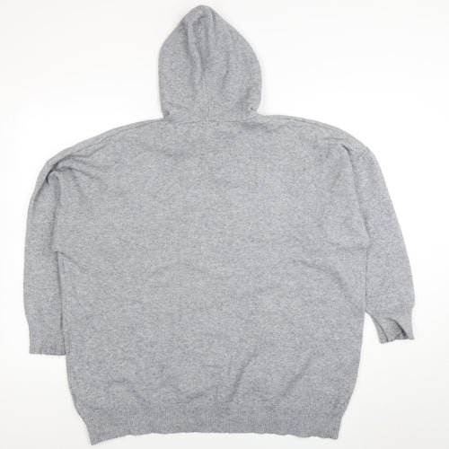 Roman Women Grey L Hooded Pullover Sweatshirt Rhinestone Star