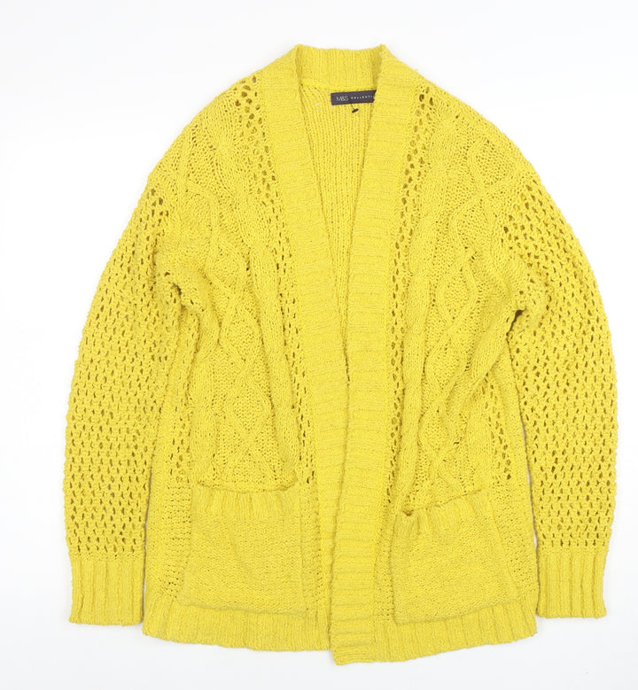 Marks and Spencer Women Yellow Cable Knit Open Cardigan S