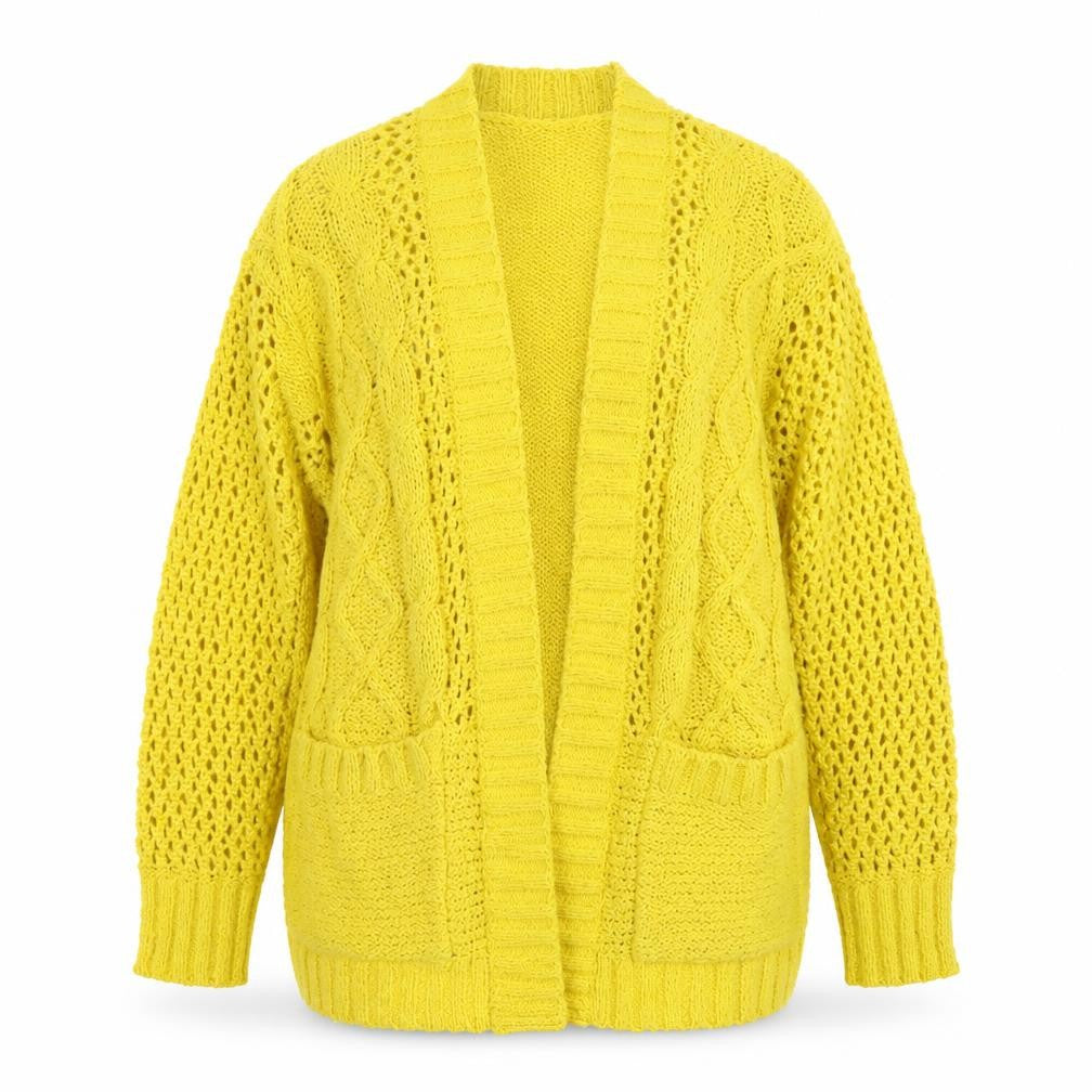 Front view of Marks & Spencer Women Yellow Cable Knit Open Cardigan S