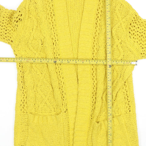 Marks and Spencer Women Yellow Cable Knit Open Cardigan S