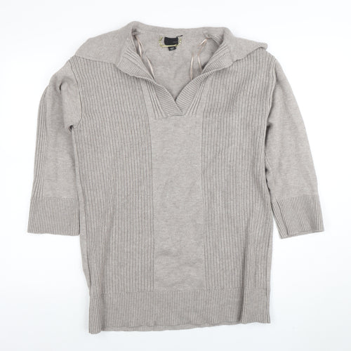 River Island Women’s Grey Knit Tunic Top M Collared 3/4 Sleeve