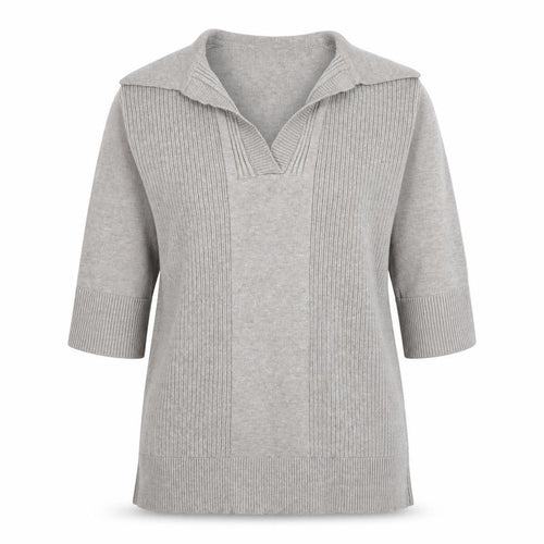 River Island Women’s Grey Knit Tunic Top M Collared 3/4 Sleeve