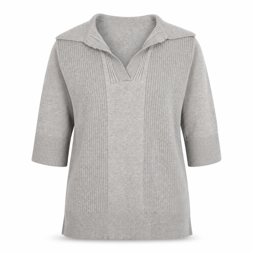 River Island Women’s Grey Knit Tunic Top M Collared 3/4 Sleeve