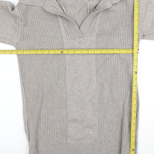 River Island Women’s Grey Knit Tunic Top M Collared 3/4 Sleeve