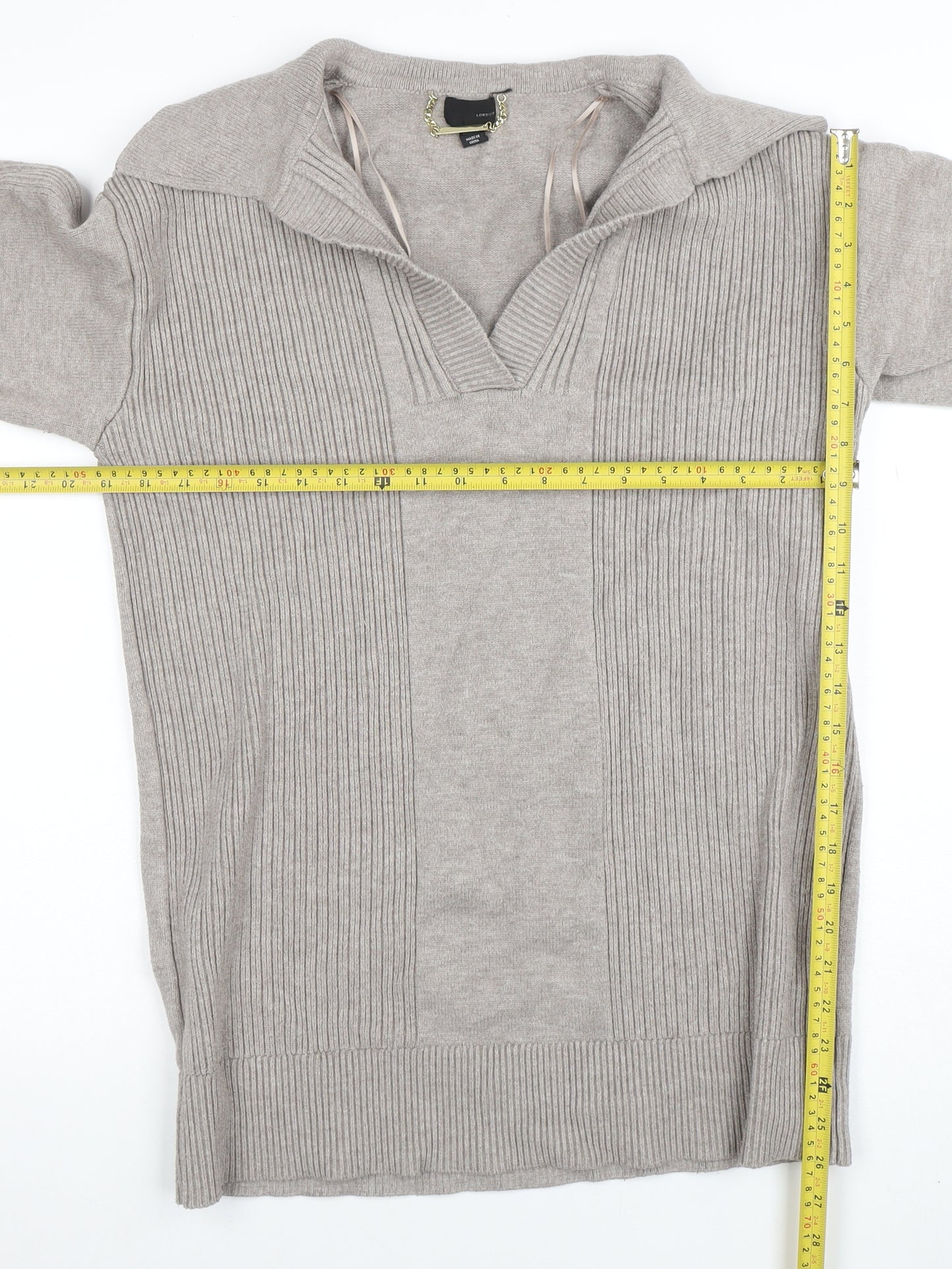 River Island Women’s Grey Knit Tunic Top M Collared 3/4 Sleeve