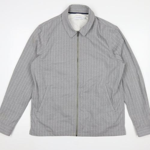 Topman Men's Grey Striped Zip-Up Jacket Size L Casual Twill