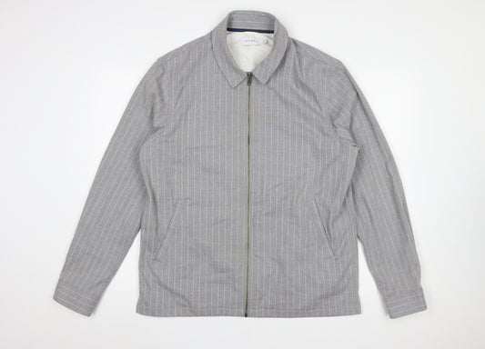 Topman Men's Grey Striped Zip-Up Jacket Size L Casual Twill