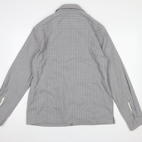 Topman Men's Grey Striped Zip-Up Jacket Size L Casual Twill