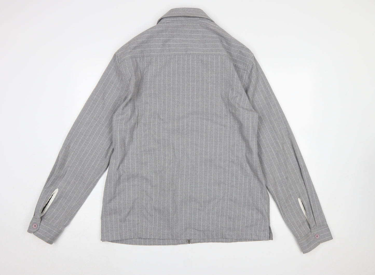 Topman Men's Grey Striped Zip-Up Jacket Size L Casual Twill