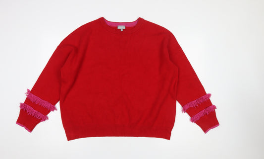 Oliver Bonas Women Red Fringe Knit Jumper Size 14 Crew Neck