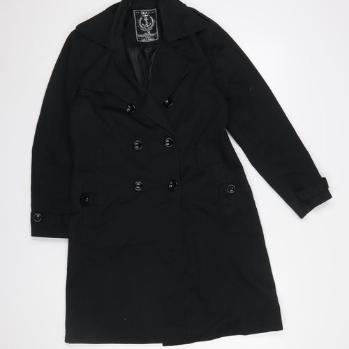 BiG Women's Black Long Trench Coat M Cotton Double-Breasted Classic