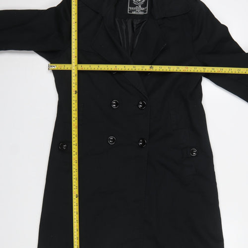 BiG Women's Black Long Trench Coat M Cotton Double-Breasted Classic