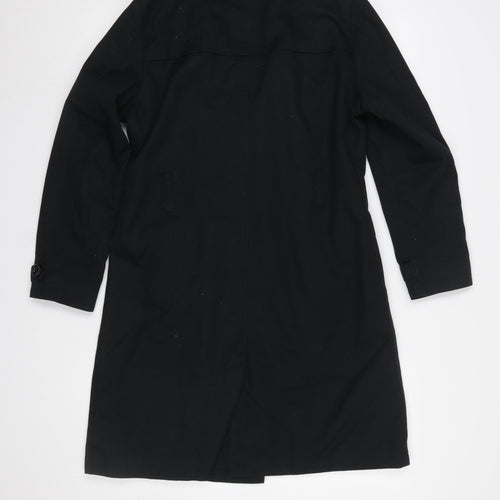 BiG Women's Black Long Trench Coat M Cotton Double-Breasted Classic