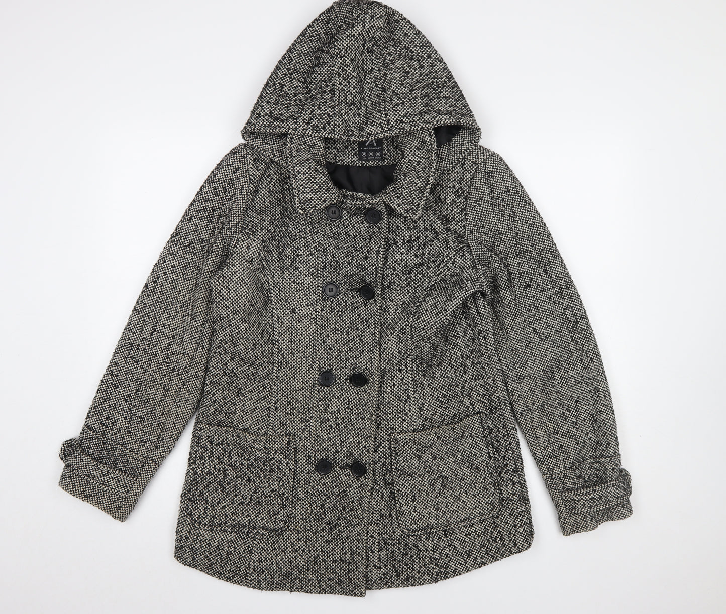 Atmosphere Womens Grey Pea Coat Size 10 Hooded Tweed Winter Jacket