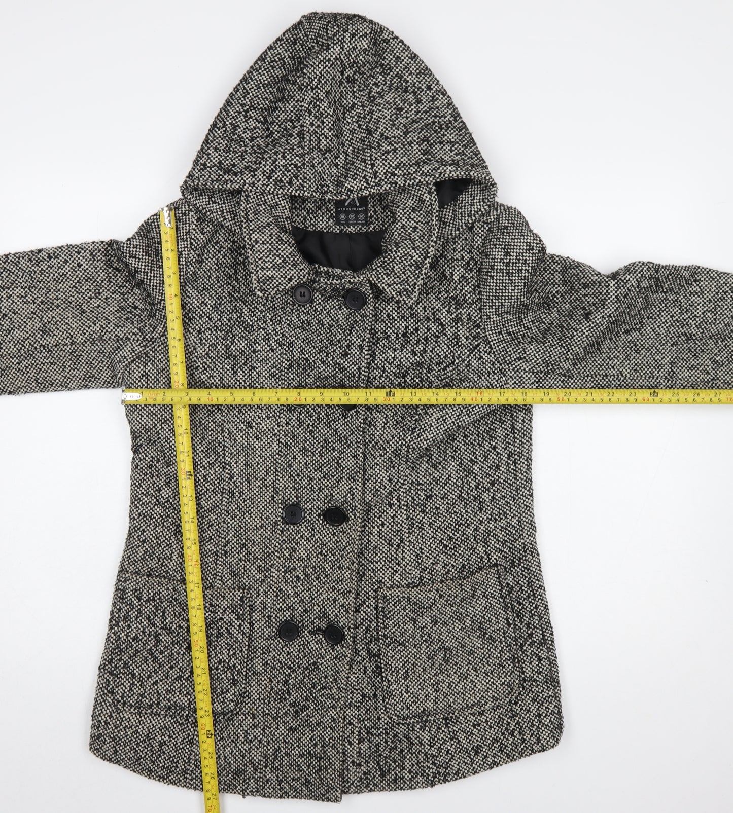 Atmosphere Womens Grey Pea Coat Size 10 Hooded Tweed Winter Jacket