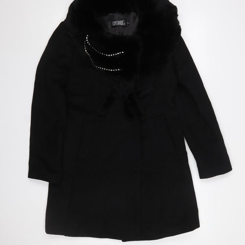CO'COOEE Women's Black Wool Blend Faux Fur Collar Coat Size 14