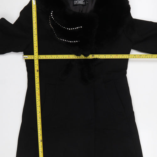 CO'COOEE Women's Black Wool Blend Faux Fur Collar Coat Size 14