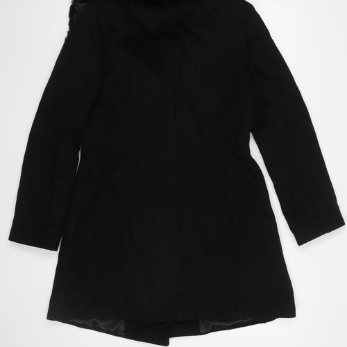 CO'COOEE Women's Black Wool Blend Faux Fur Collar Coat Size 14