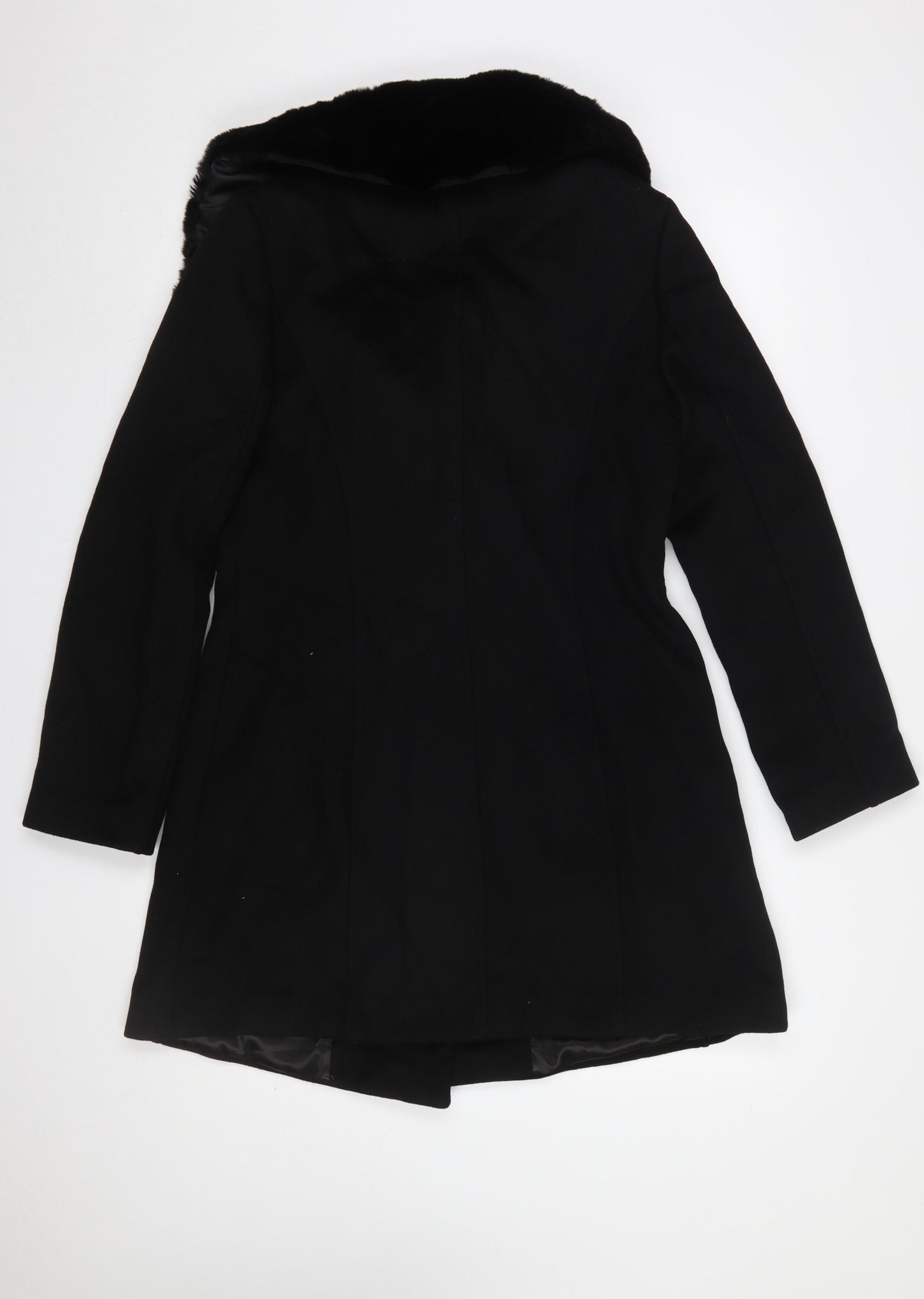 CO'COOEE Women's Black Wool Blend Faux Fur Collar Coat Size 14