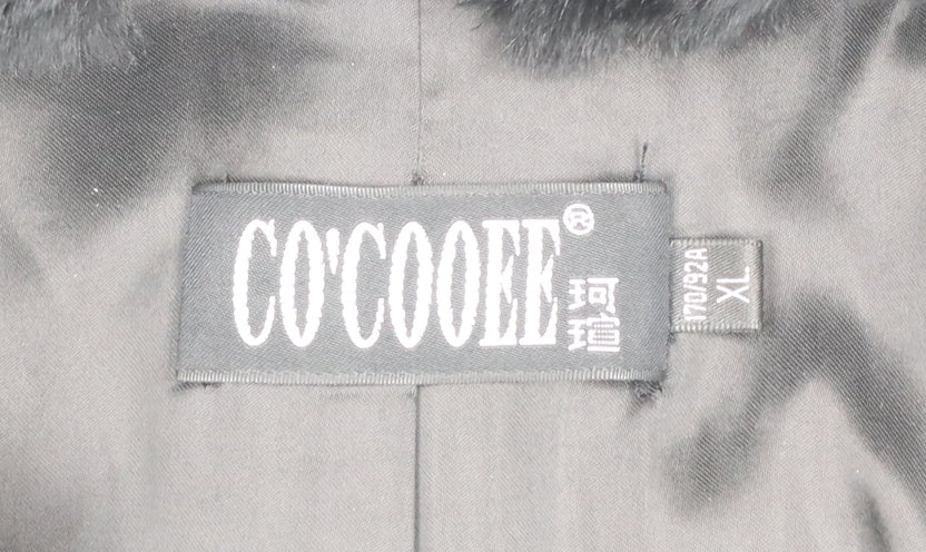 CO'COOEE Women's Black Wool Blend Faux Fur Collar Coat Size 14