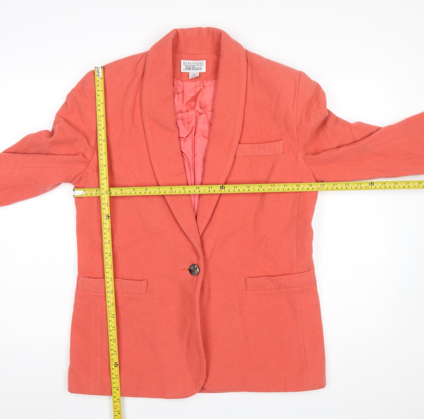 Bill Blass Women's Pink Wool Shawl Lapel Blazer Size 12