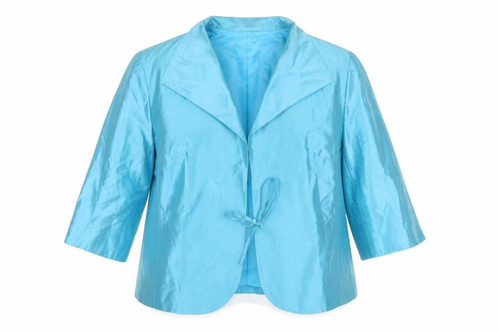 Gloria Estellés Women's Blue Silk 3/4 Sleeve Suit Jacket Size 24