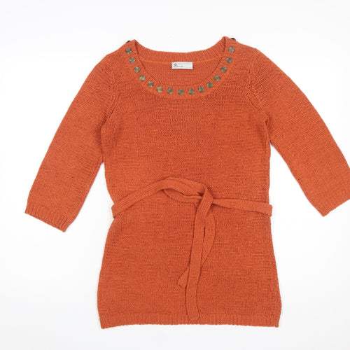 BHS Women’s Orange Studded Tunic Knit Jumper Size 10